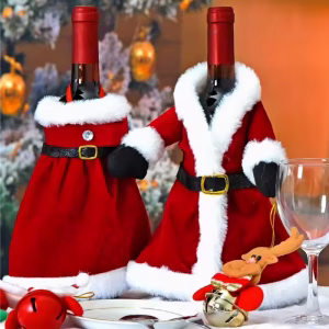 Festive Velvet Wine Bottle Covers Set